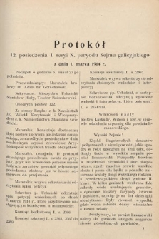 [Kadencja X, sesja I, pos. 12] Protokoły z I. sesji X. peryodu Sejmu krajowego Królestwa Galicyi i Lodomeryi wraz z Wielkiem Księstwem Krakowskiem w latach 1913 i 1914. Posiedzenie 12