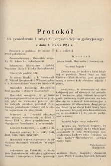 [Kadencja X, sesja I, pos. 13] Protokoły z I. sesji X. peryodu Sejmu krajowego Królestwa Galicyi i Lodomeryi wraz z Wielkiem Księstwem Krakowskiem w latach 1913 i 1914. Posiedzenie 13