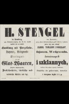 H. Stengel poleca swój nowo założony handel towarów z porcelany