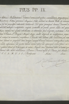 Dokument papieża Piusa IX dotyczący mianowania Antoniego Ledóchowskiego kawalerem Orderu św. Grzegorza Wielkiego
