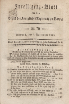 Intelligenz-Blatt für den Bezirk der Königlichen Regierung zu Danzig. 1824, No. 70 (1 September) + dod.
