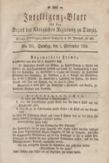 Intelligenz-Blatt für den Bezirk der Königlichen Regierung zu Danzig. 1828, No. 211 (9 September) + dod.