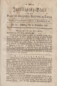 Intelligenz-Blatt für den Bezirk der Königlichen Regierung zu Danzig. 1828, No. 217 (16 September) + dod.