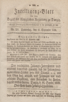 Intelligenz-Blatt für den Bezirk der Königlichen Regierung zu Danzig. 1828, No. 219 (18 September)