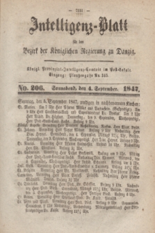 Intelligenz-Blatt für den Bezirk der Königlichen Regierung zu Danzig. 1847, No. 206 (4 September) + dod.