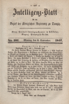 Intelligenz-Blatt für den Bezirk der Königlichen Regierung zu Danzig. 1847, No. 207 (6 September) + dod.