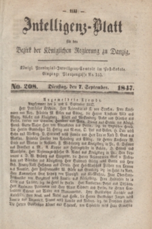 Intelligenz-Blatt für den Bezirk der Königlichen Regierung zu Danzig. 1847, No. 208 (7 September) + dod.
