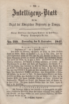 Intelligenz-Blatt für den Bezirk der Königlichen Regierung zu Danzig. 1847, No. 210 (9 September)