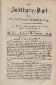 Intelligenz-Blatt für den Bezirk der Königlichen Regierung zu Danzig. 1847, No. 211 (10 September)
