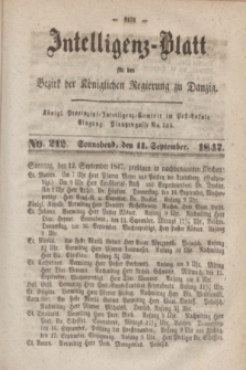 Intelligenz-Blatt für den Bezirk der Königlichen Regierung zu Danzig. 1847, No. 212 (11 September) + dod.