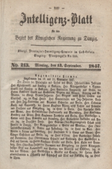 Intelligenz-Blatt für den Bezirk der Königlichen Regierung zu Danzig. 1847, No. 213 (13 September)