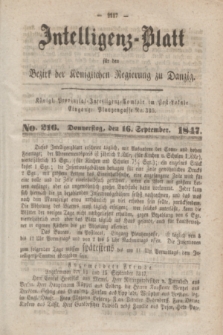 Intelligenz-Blatt für den Bezirk der Königlichen Regierung zu Danzig. 1847, No. 216 (16 September)
