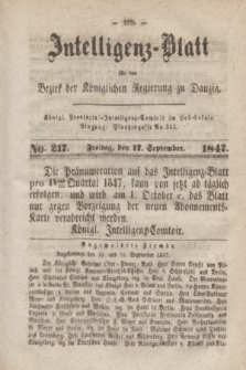 Intelligenz-Blatt für den Bezirk der Königlichen Regierung zu Danzig. 1847, No. 217 (17 September)