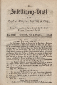 Intelligenz-Blatt für den Bezirk der Königlichen Regierung zu Danzig. 1847, No. 233 (6 October) + dod.