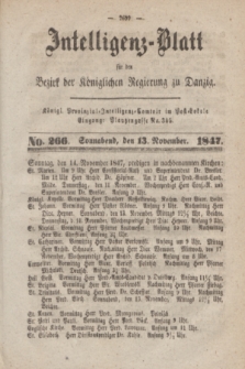 Intelligenz-Blatt für den Bezirk der Königlichen Regierung zu Danzig. 1847, No. 266 (13 November) + dod.