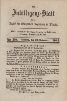 Intelligenz-Blatt für den Bezirk der Königlichen Regierung zu Danzig. 1847, No. 279 (29 November)