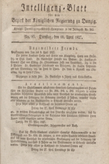 Intelligenz-Blatt für den Bezirk der Königlichen Regierung zu Danzig. 1827, No. 85 (10 April) + dod.