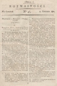 Rozmaitości : oddział literacki Gazety Lwowskiej. 1821, nr 46