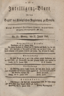 Intelligenz-Blatt für den Bezirk der Königlichen Regierung zu Danzig. 1840, No. 22 (27 Januar)