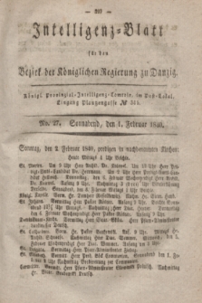 Intelligenz-Blatt für den Bezirk der Königlichen Regierung zu Danzig. 1840, No. 27 (1 Februar) + dod.