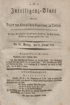 Intelligenz-Blatt für den Bezirk der Königlichen Regierung zu Danzig. 1840, No. 34 (10 Februar)