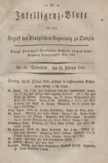 Intelligenz-Blatt für den Bezirk der Königlichen Regierung zu Danzig. 1840, No. 45 (22 Februar) + dod.