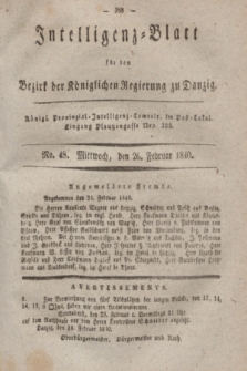 Intelligenz-Blatt für den Bezirk der Königlichen Regierung zu Danzig. 1840, No. 48 (26 Februar) + dod.