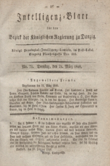 Intelligenz-Blatt für den Bezirk der Königlichen Regierung zu Danzig. 1840, No. 71 (24 März) + dod.