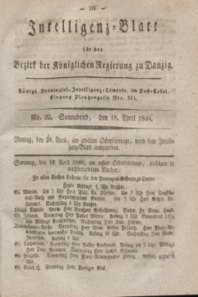 Intelligenz-Blatt für den Bezirk der Königlichen Regierung zu Danzig. 1840, No. 92 (18 April) + dod.