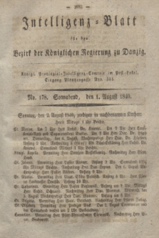 Intelligenz-Blatt für den Bezirk der Königlichen Regierung zu Danzig. 1840, No. 178 (1 August) + dod.