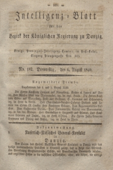 Intelligenz-Blatt für den Bezirk der Königlichen Regierung zu Danzig. 1840, No. 182 (6 August) + dod.