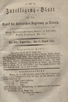 Intelligenz-Blatt für den Bezirk der Königlichen Regierung zu Danzig. 1840, No. 188 (13 August) + dod.