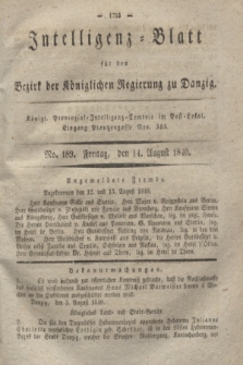 Intelligenz-Blatt für den Bezirk der Königlichen Regierung zu Danzig. 1840, No. 189 (14 August) + dod.