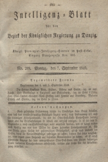 Intelligenz-Blatt für den Bezirk der Königlichen Regierung zu Danzig. 1840, No. 209 (7 September)