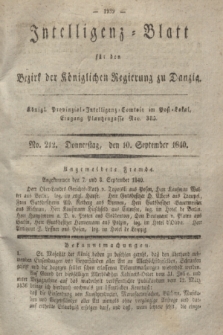 Intelligenz-Blatt für den Bezirk der Königlichen Regierung zu Danzig. 1840, No. 212 (10 September)