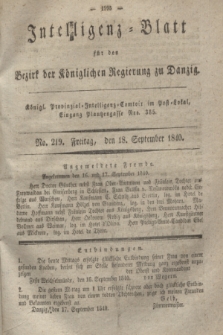 Intelligenz-Blatt für den Bezirk der Königlichen Regierung zu Danzig. 1840, No. 219 (18 September)