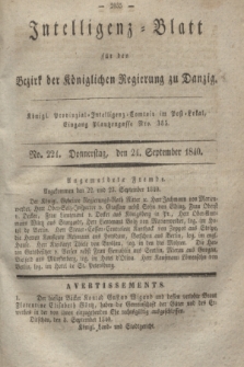 Intelligenz-Blatt für den Bezirk der Königlichen Regierung zu Danzig. 1840, No. 224 (24 September)