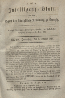 Intelligenz-Blatt für den Bezirk der Königlichen Regierung zu Danzig. 1840, No. 230 (1 October)