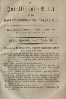 Intelligenz-Blatt für den Bezirk der Königlichen Regierung zu Danzig. 1840, No. 244 (17 October) + dod.