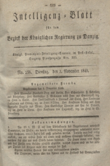 Intelligenz-Blatt für den Bezirk der Königlichen Regierung zu Danzig. 1840, No. 258 (3 November) + dod.