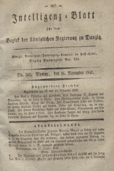 Intelligenz-Blatt für den Bezirk der Königlichen Regierung zu Danzig. 1840, No. 269 (16 November) + dod.