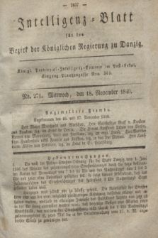 Intelligenz-Blatt für den Bezirk der Königlichen Regierung zu Danzig. 1840, No. 271 (18 November)