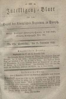 Intelligenz-Blatt für den Bezirk der Königlichen Regierung zu Danzig. 1840, No. 272 (19 November) + dod.
