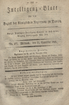 Intelligenz-Blatt für den Bezirk der Königlichen Regierung zu Danzig. 1840, No. 277 (25 November)