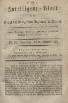 Intelligenz-Blatt für den Bezirk der Königlichen Regierung zu Danzig. 1840, No. 278 (26 November) + dod.