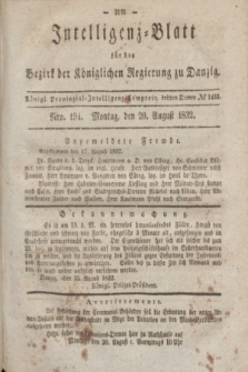 Intelligenz-Blatt für den Bezirk der Königlichen Regierung zu Danzig. 1832, Nro. 194 (20 August) + dod.