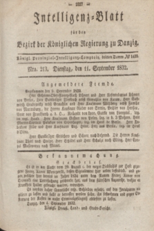 Intelligenz-Blatt für den Bezirk der Königlichen Regierung zu Danzig. 1832, No. 213 (11 September)