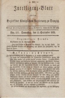 Intelligenz-Blatt für den Bezirk der Königlichen Regierung zu Danzig. 1832, No. 215 (13 September)