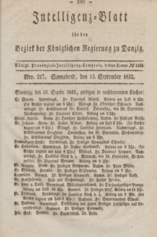 Intelligenz-Blatt für den Bezirk der Königlichen Regierung zu Danzig. 1832, No. 217 (15 September) + dod.