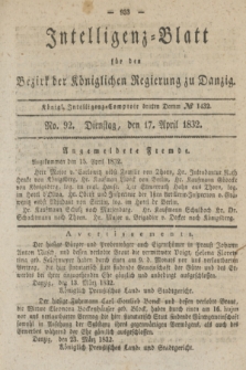 Intelligenz-Blatt für den Bezirk der Königlichen Regierung zu Danzig. 1832, No. 92 (17 April) + dod.